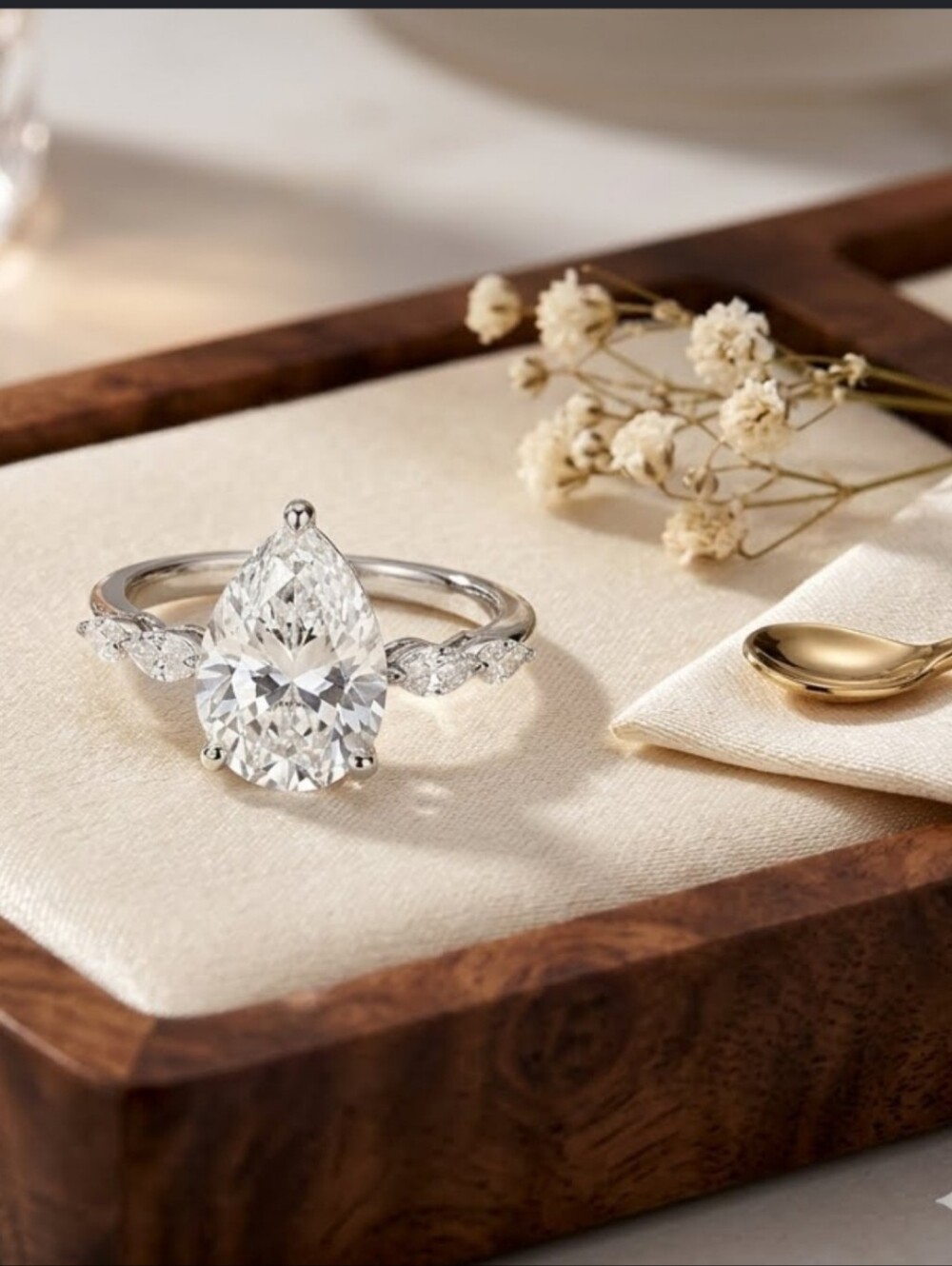 Moissanite Fire 5.28cts Pear And Marquise Engagement Ring SZ 9 NEW